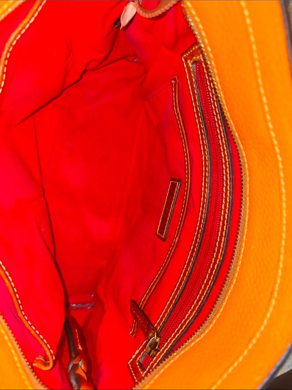 Dooney & Bourke Orange Pebbled Leather Tote with Brown Straps